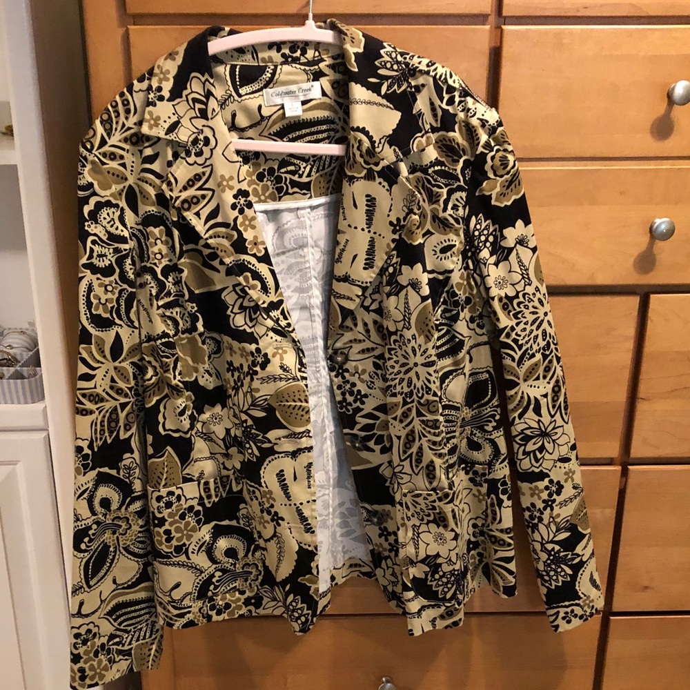 Coldwater Creek Black and Gold Floral Blazer